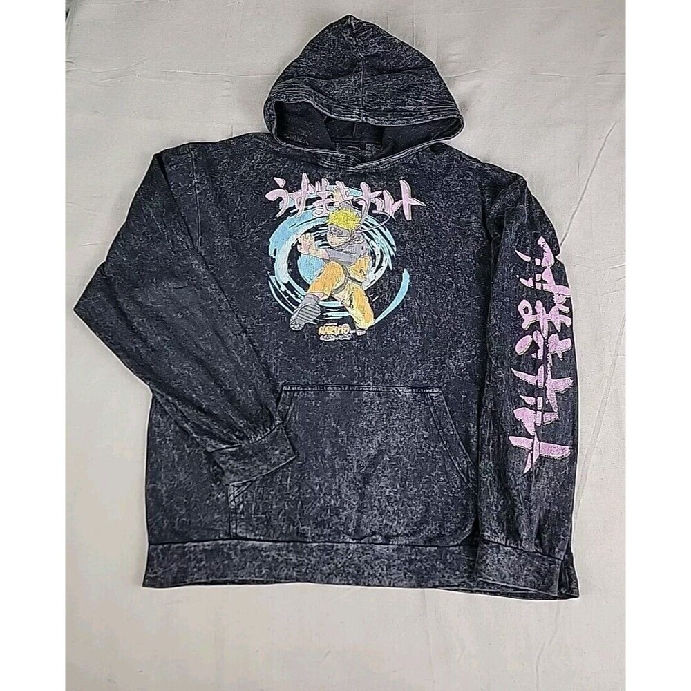 Naruto Hoodie Mens XL Black‎ Shonen Jump Anime Pocket Sweatshirt Distressed 2007